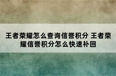 王者荣耀怎么查询信誉积分 王者荣耀信誉积分怎么快速补回